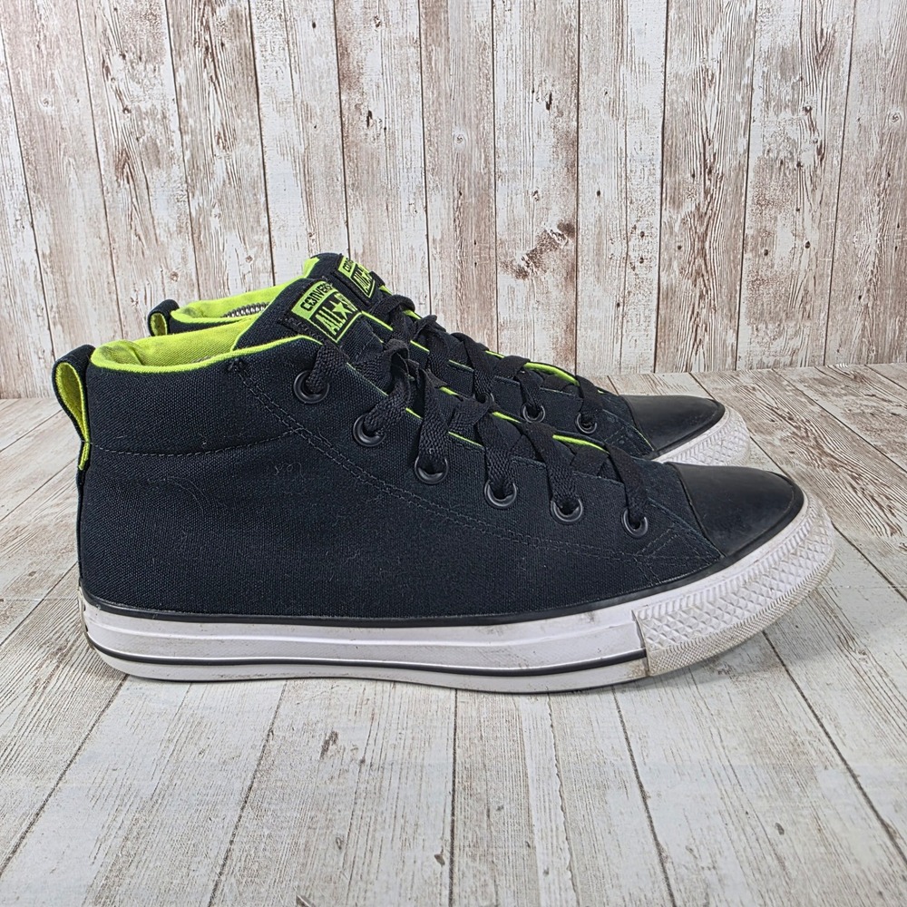Converse All Star Chuck Taylor Mid Top Sneakers Black Neon Green Men's Size 8 - Picture 1 of 8